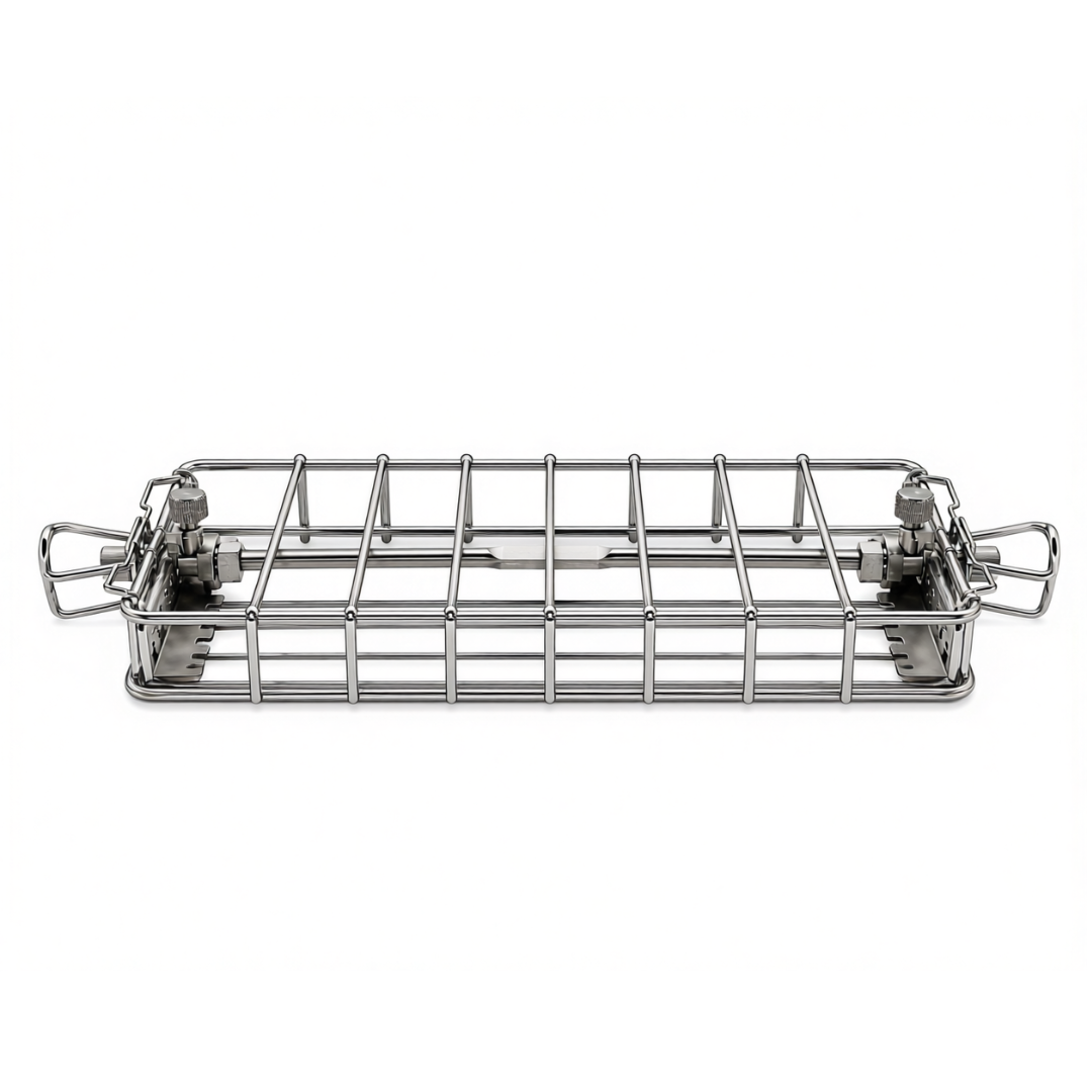 Stainless Steel BBQ Rotisserie Basket Fits Multiple Spit Rod Sizes