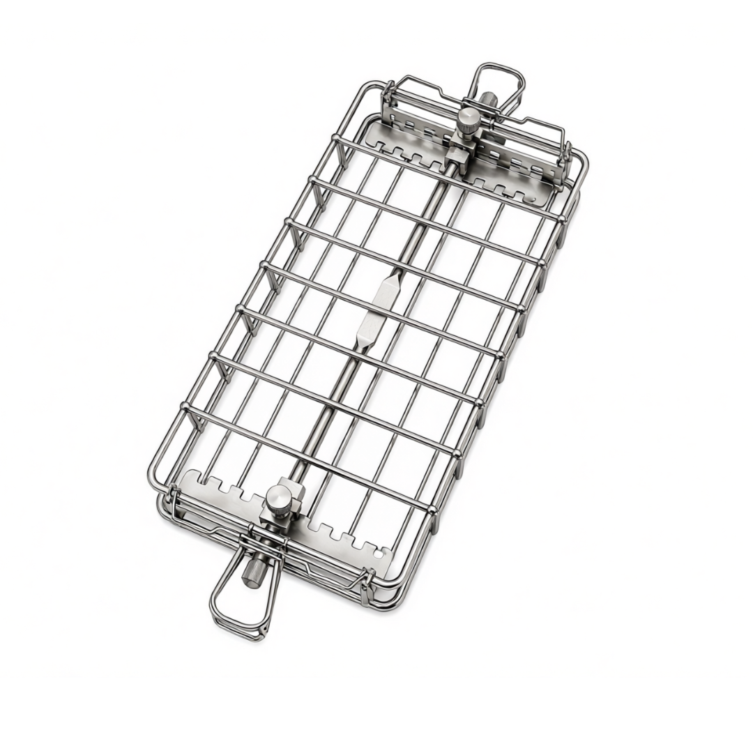 Stainless Steel BBQ Rotisserie Basket Fits Multiple Spit Rod Sizes