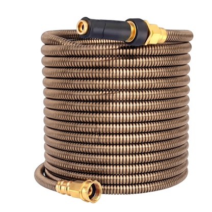 Stainless Steel Garden Hose 100 ft Metal Water Hose Brass Nozzle