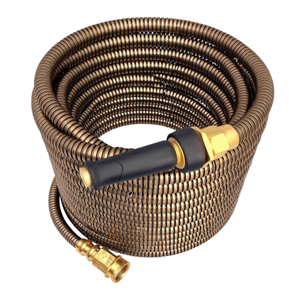 Stainless Steel Garden Hose 100 ft Metal Water Hose Brass Nozzle