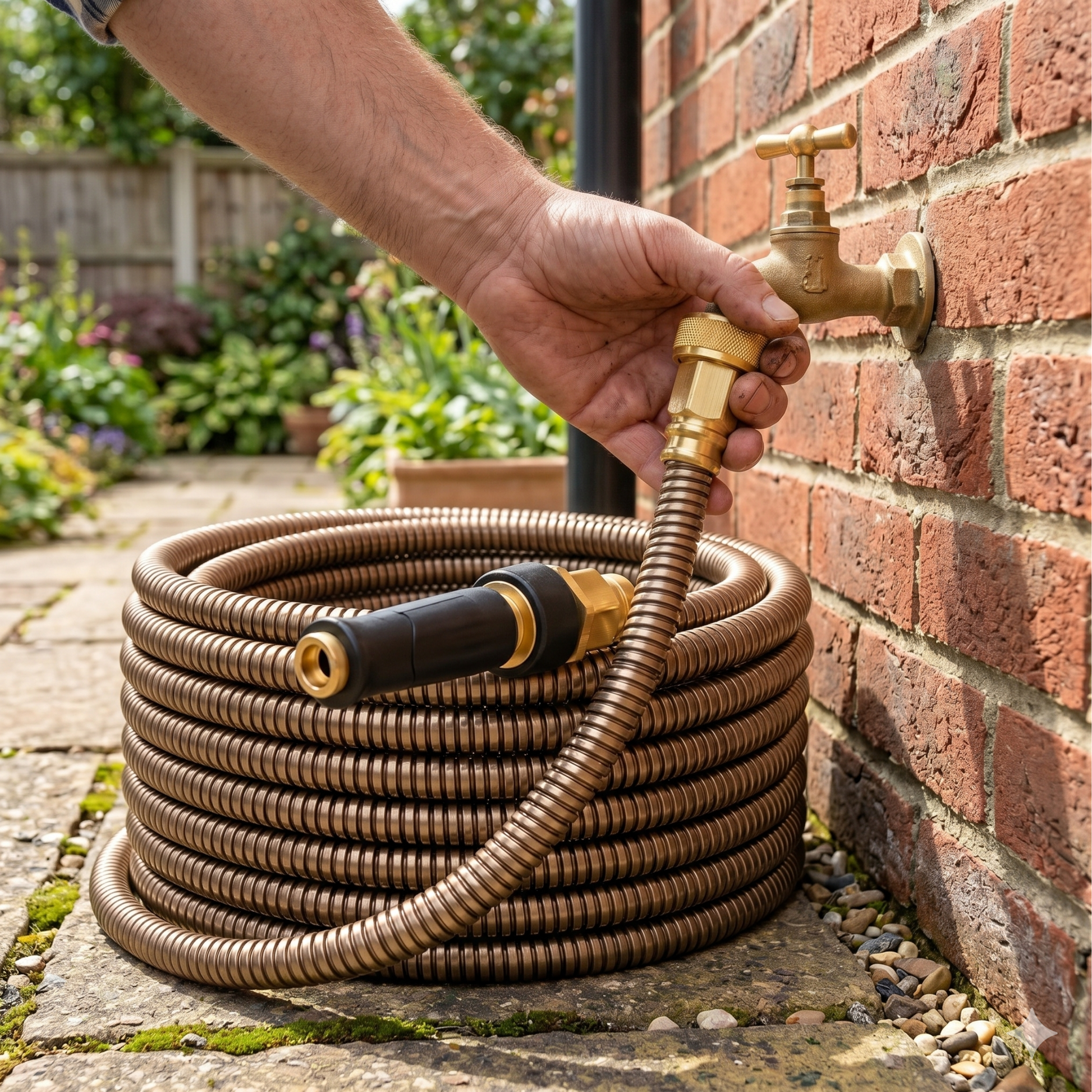 Stainless Steel Garden Hose 100 ft Metal Water Hose Brass Nozzle