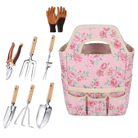 Stainless Steel Garden Tool Set with Tote Bag, 6 Piece Hand Tools