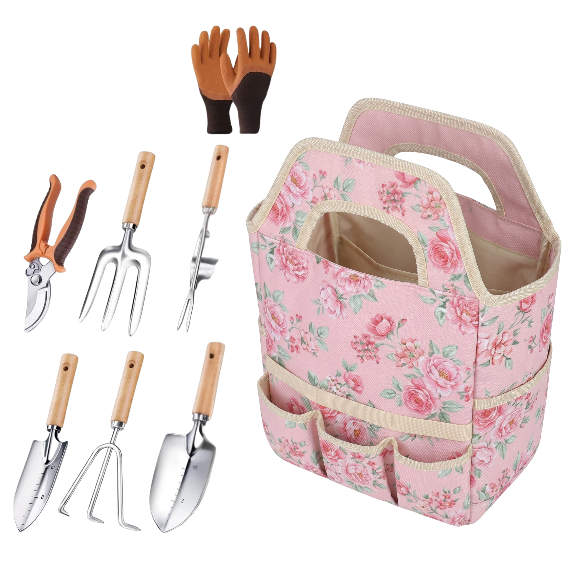 Stainless Steel Garden Tool Set with Tote Bag, 6 Piece Hand Tools