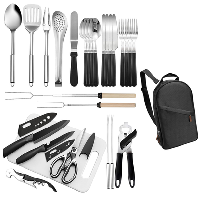 Stainless Steel Outdoor Cooking Utensil Kit with Case, 31-Piece
