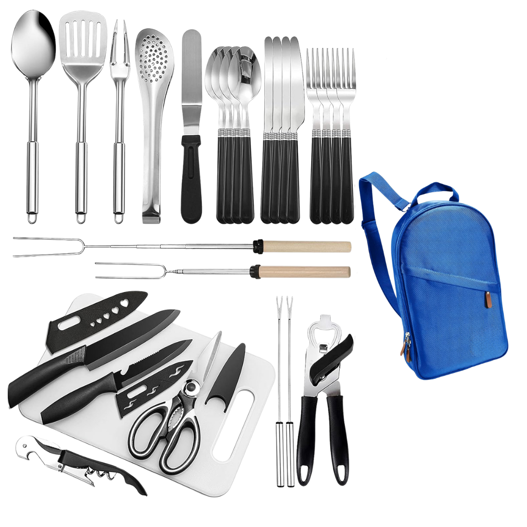 Stainless Steel Outdoor Cooking Utensil Kit with Case, 31-Piece