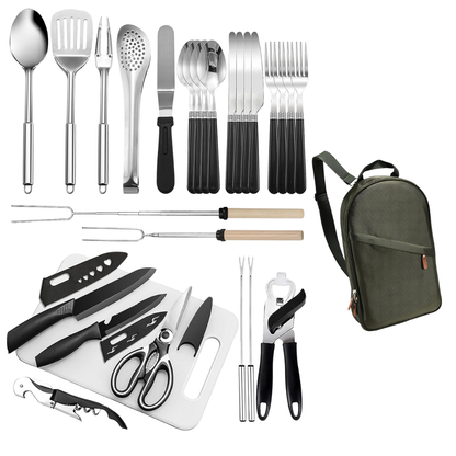 Stainless Steel Outdoor Cooking Utensil Kit with Case, 31-Piece