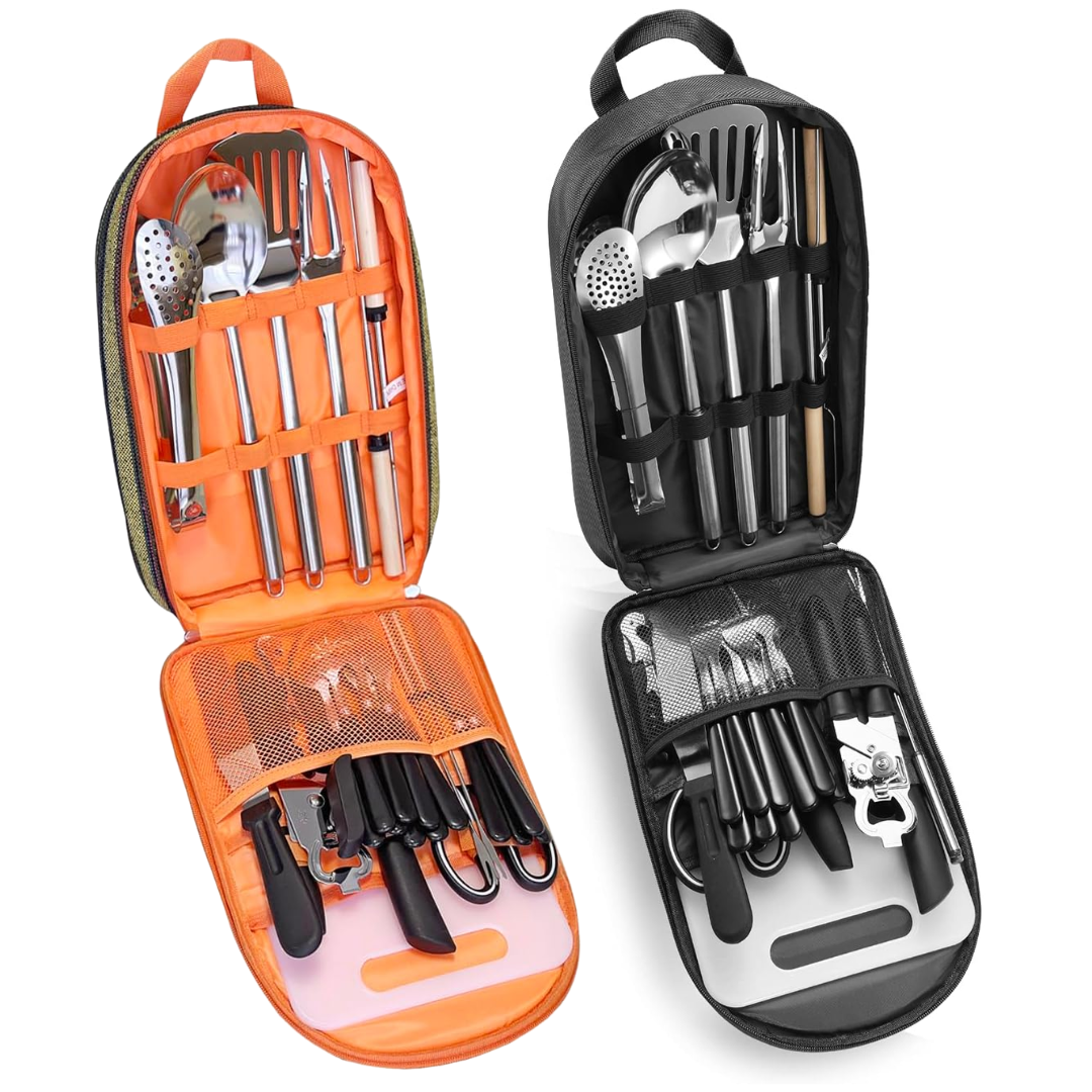 Stainless Steel Outdoor Cooking Utensil Kit with Case, 31-Piece