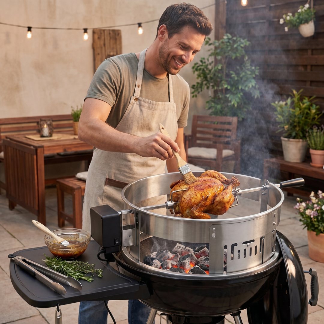 Stainless Steel Rotisserie Pizza Kit for 18 Inch Kettle Grills