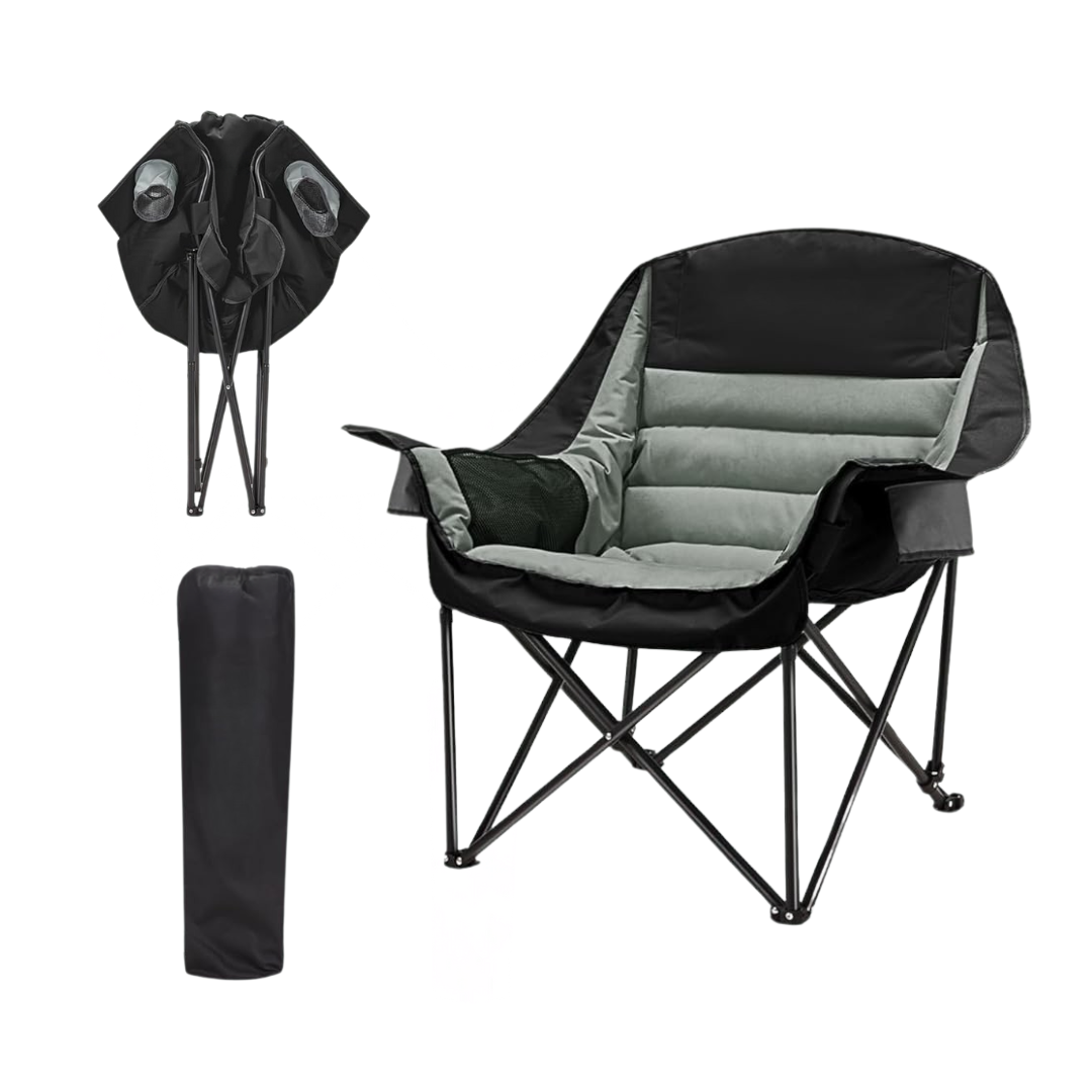 Steel Folding Camping Chair with Alloy Frame and Storage Pockets