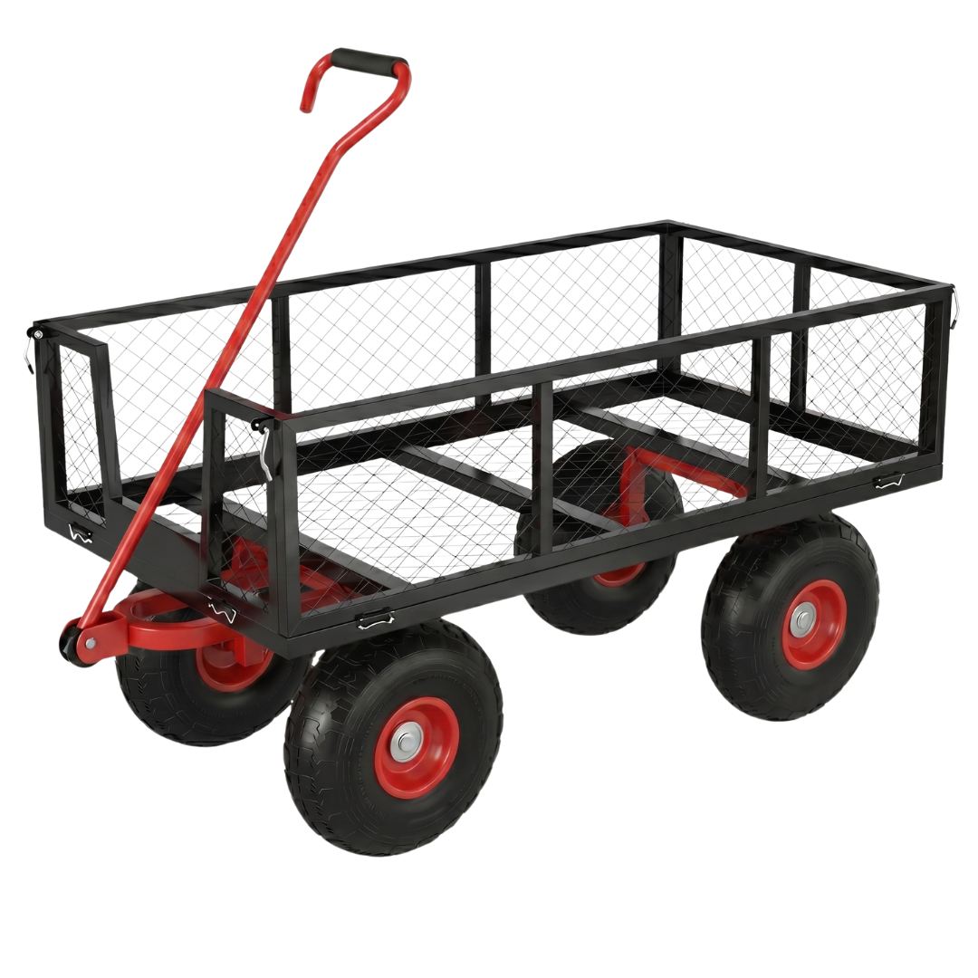Steel Wagon Cart 500 lb Capacity with Removable Mesh Side Panels