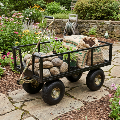Steel Wagon Cart 500 lb Capacity with Removable Mesh Side Panels