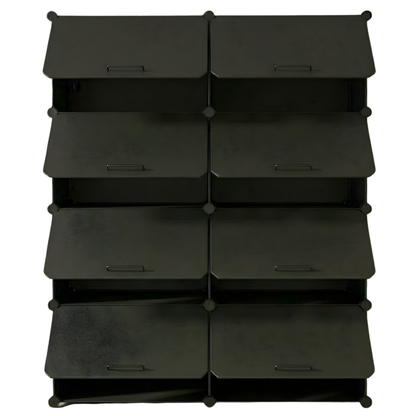 Tiered Cube Shoe Rack with Detachable Panels and Metal Frame