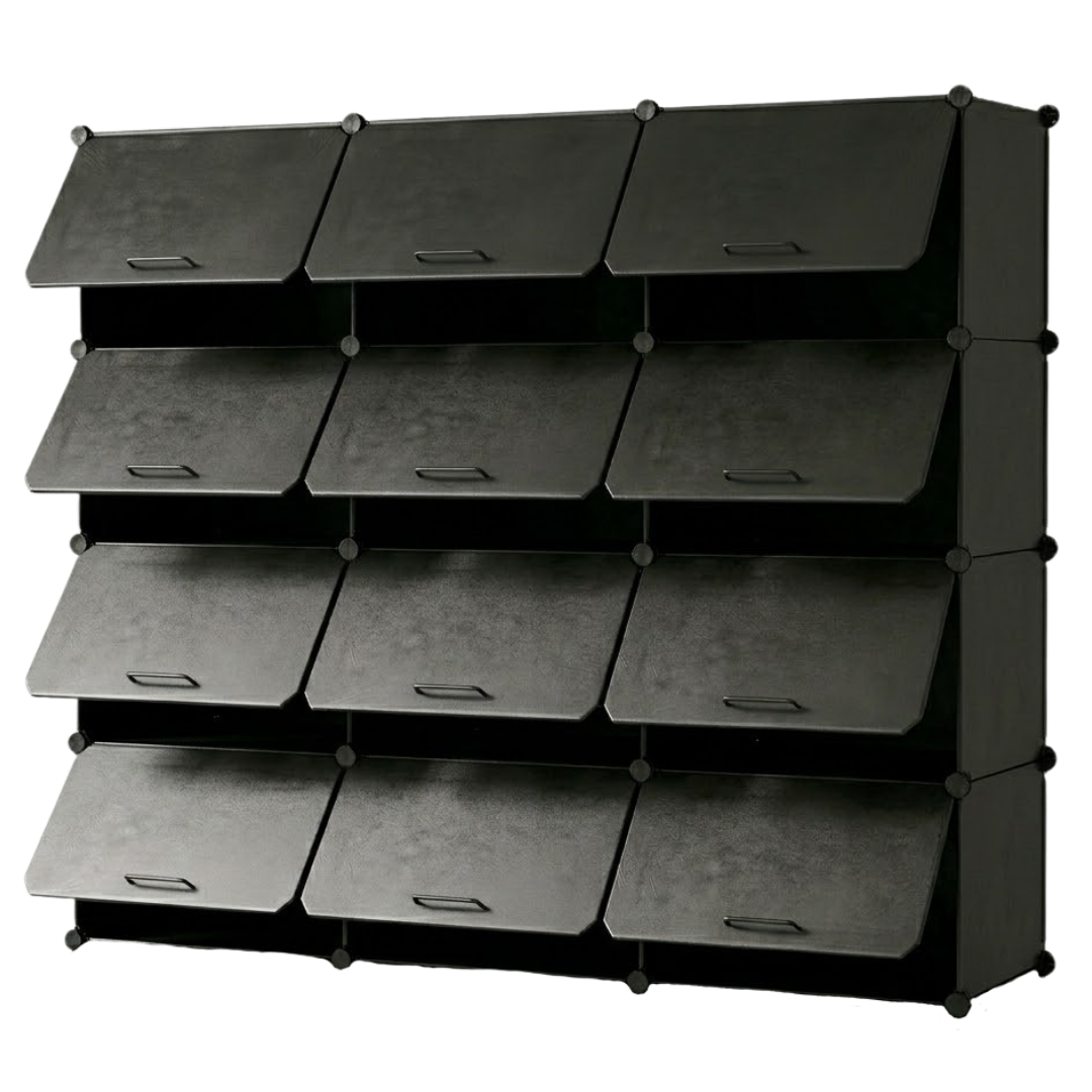 Tiered Cube Shoe Rack with Detachable Panels and Metal Frame