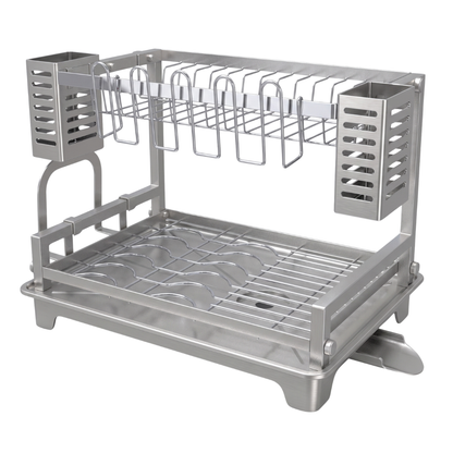Two-Tier Dish Drying Rack with Drainboard and Utensil Holders