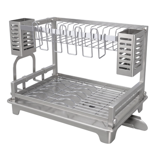 Two-Tier Dish Drying Rack with Drainboard and Utensil Holders