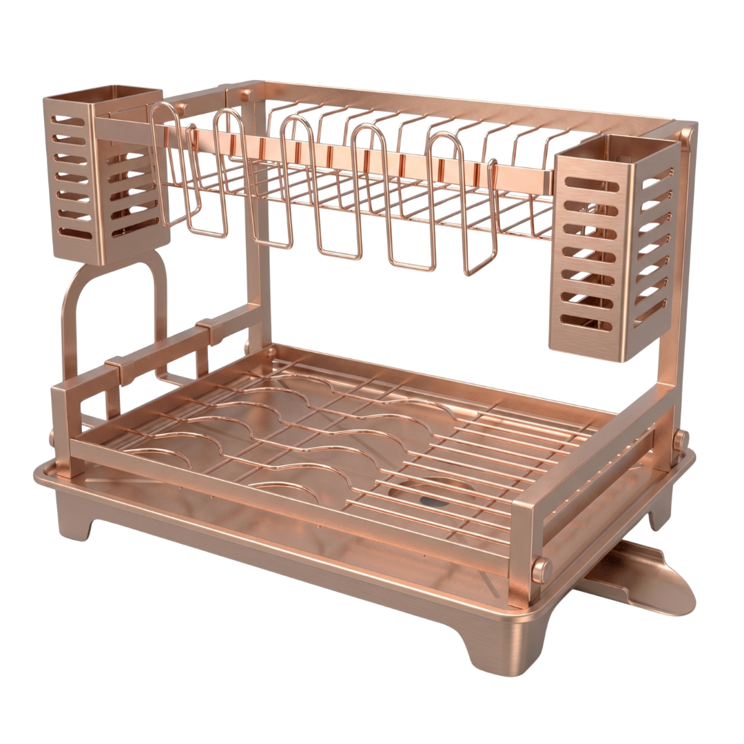 Two-Tier Dish Drying Rack with Drainboard and Utensil Holders