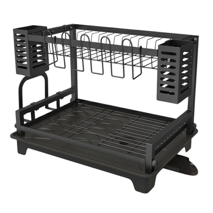 Two-Tier Dish Drying Rack with Drainboard and Utensil Holders