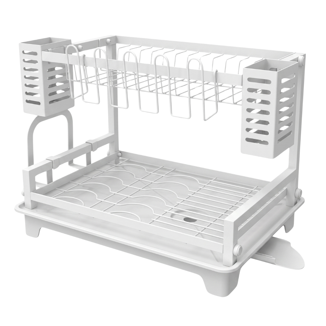 Two-Tier Dish Drying Rack with Drainboard and Utensil Holders