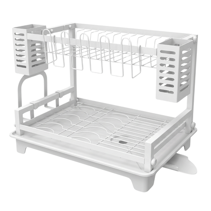 Two-Tier Dish Drying Rack with Drainboard and Utensil Holders