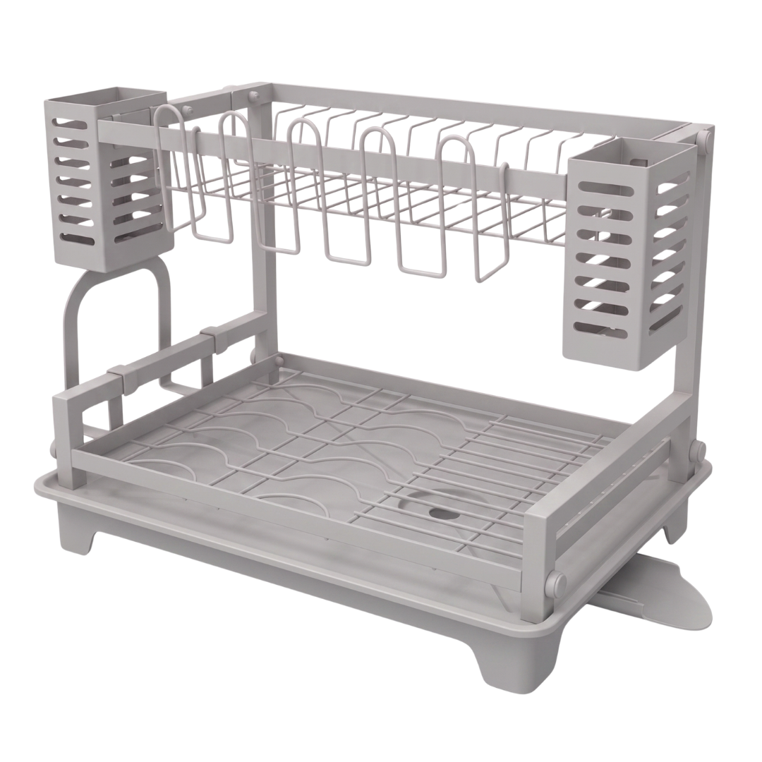 Two-Tier Dish Drying Rack with Drainboard and Utensil Holders