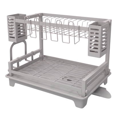 Two-Tier Dish Drying Rack with Drainboard and Utensil Holders
