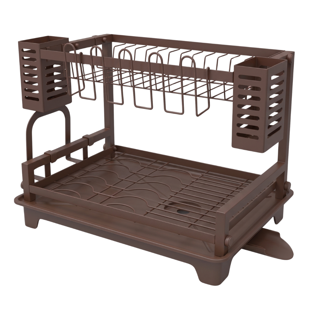 Two-Tier Dish Drying Rack with Drainboard and Utensil Holders