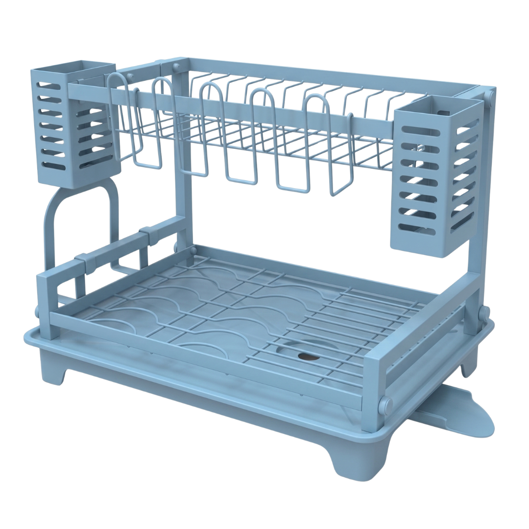 Two-Tier Dish Drying Rack with Drainboard and Utensil Holders