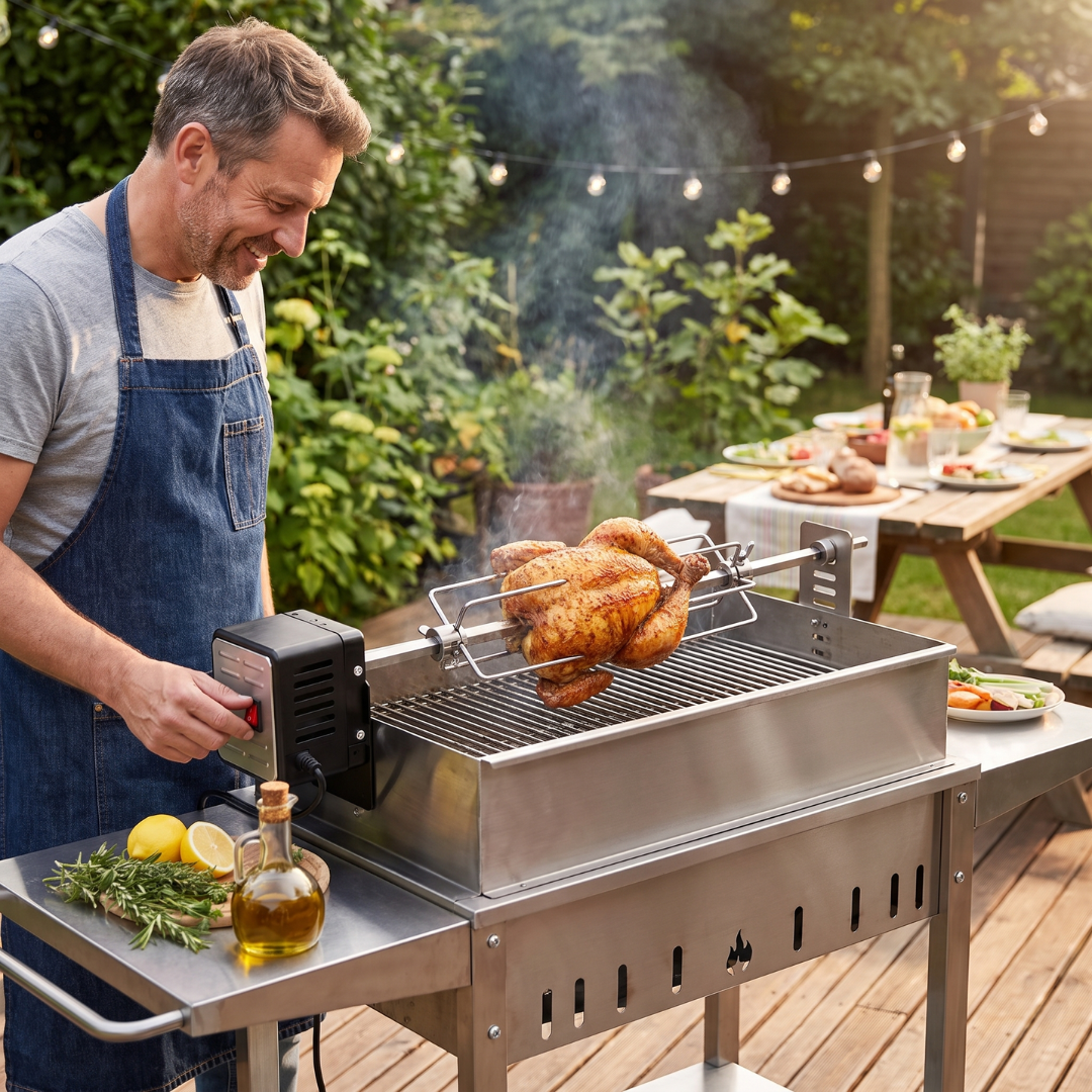 Universal BBQ Grill Rotisserie Kit with 28 Inch Spit Rod & Motor