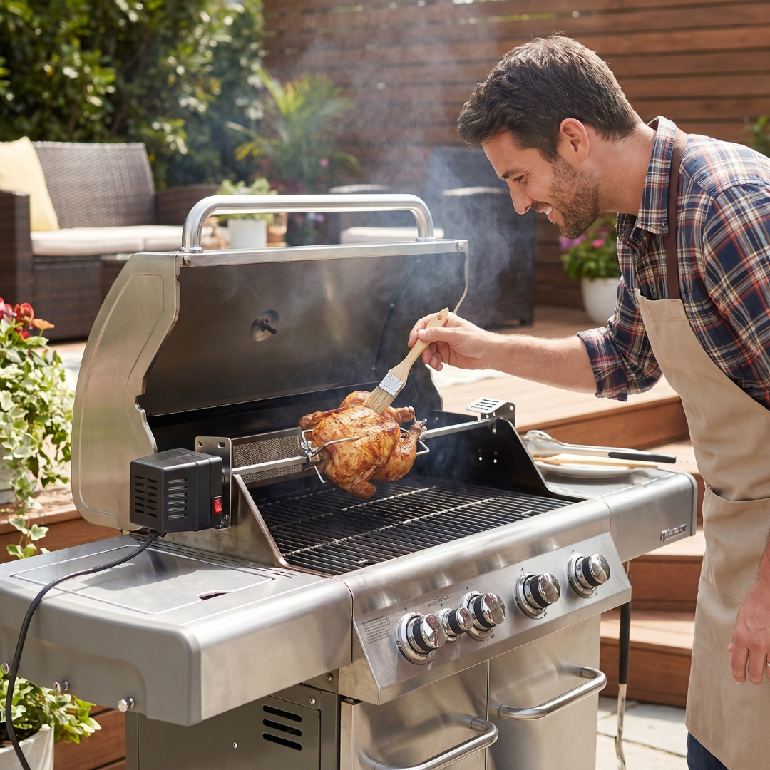 Universal Rotisserie Grill Kit with 28-Inch Spit Rod Motor Set