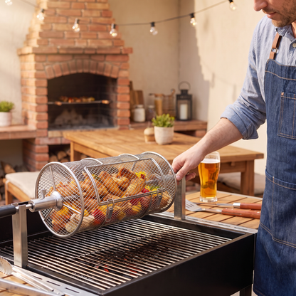 Universal Stainless Steel Rotisserie Grill Basket for Gas Grills