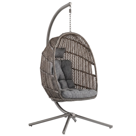 Wicker Hanging Egg Chair with Stand, Cushions, and 350 lb Capacity