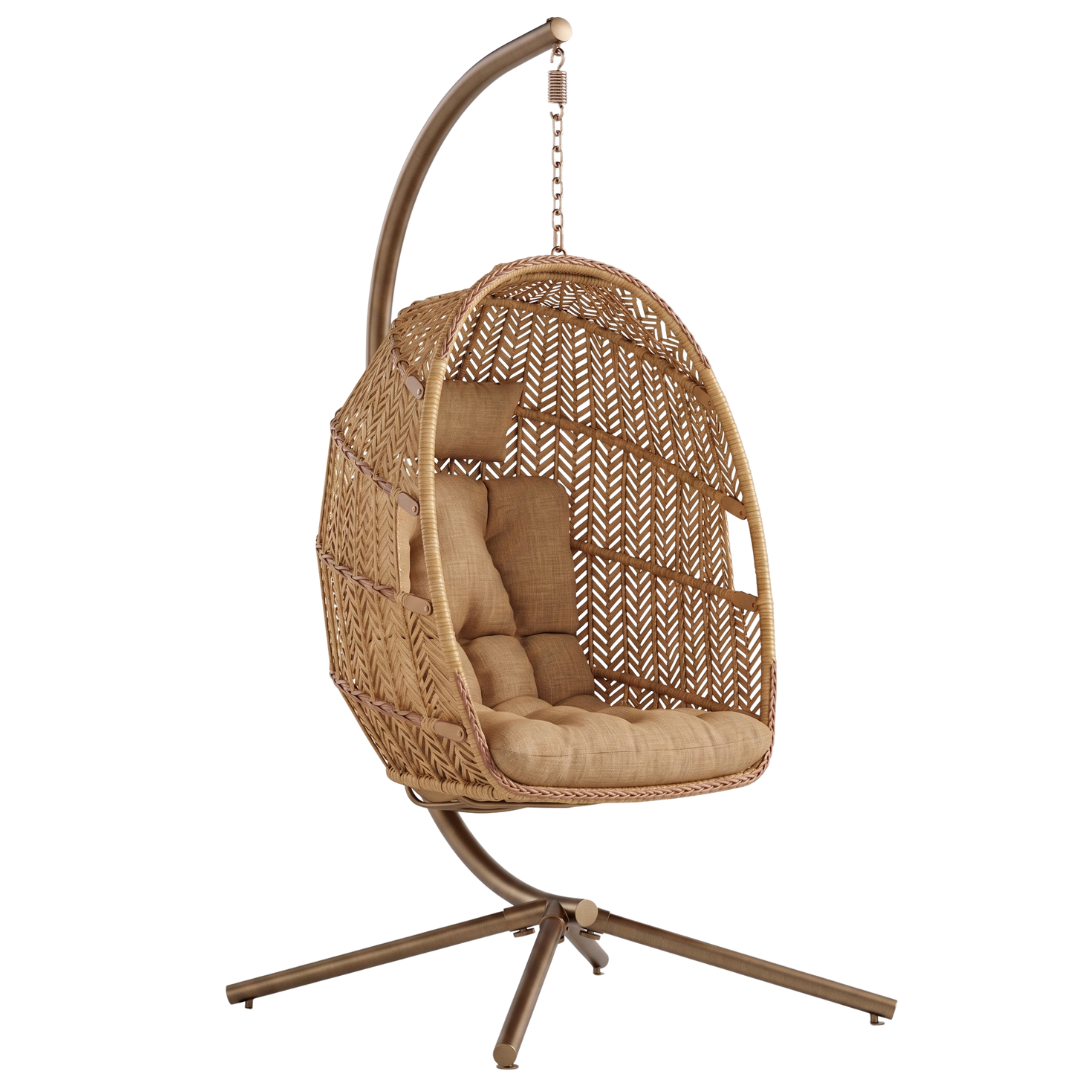 Wicker Hanging Egg Chair with Stand, Cushions, and 350 lb Capacity