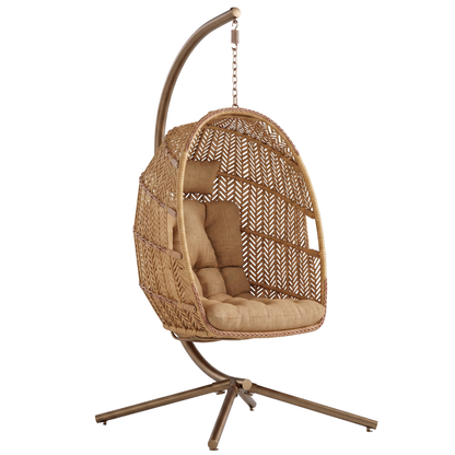 Wicker Hanging Egg Chair with Stand, Cushions, and 350 lb Capacity