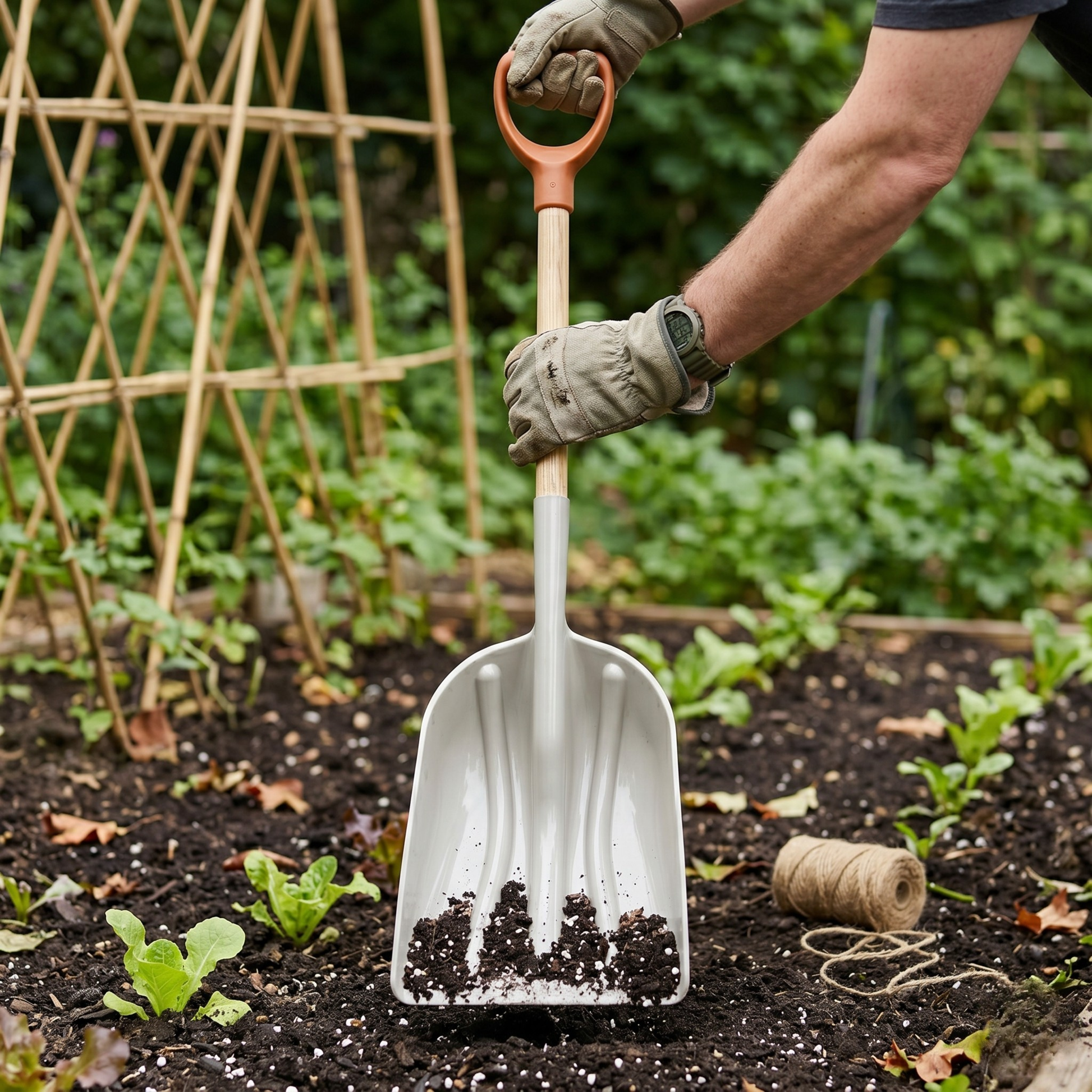 Wide Poly Scoop Shovel with Hardwood Handle for Backyard Work