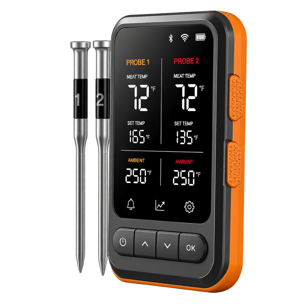 Wireless WiFi Bluetooth Meat Thermometer with Dual Probes Base