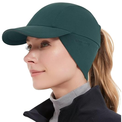 Women's Fleece Ponytail Hat with Ear Warmer and Reflective Trim