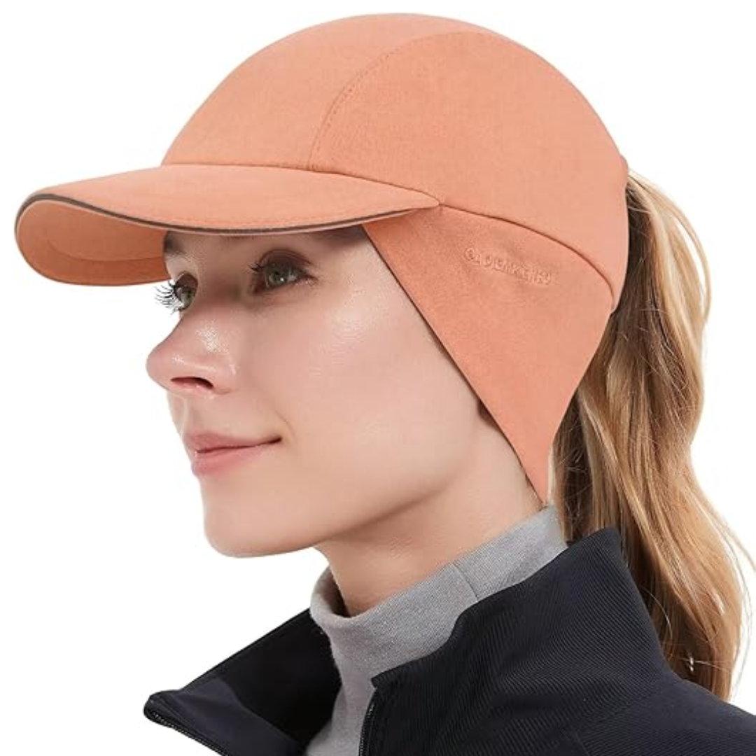 Women's Fleece Ponytail Hat with Ear Warmer and Reflective Trim