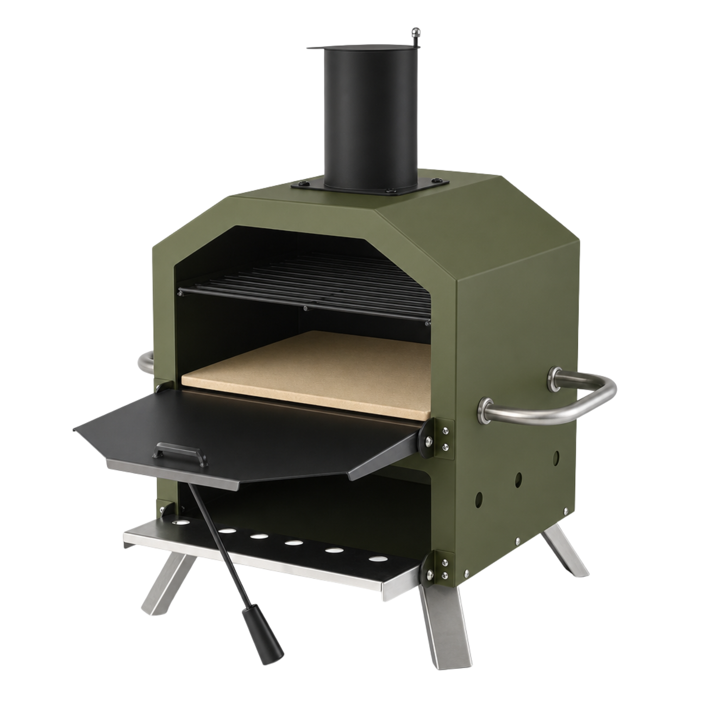 Wood Fired Pizza Oven with Dual-Level Cooking and Pizza Stone
