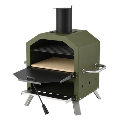 Wood Fired Pizza Oven with Dual-Level Cooking and Pizza Stone