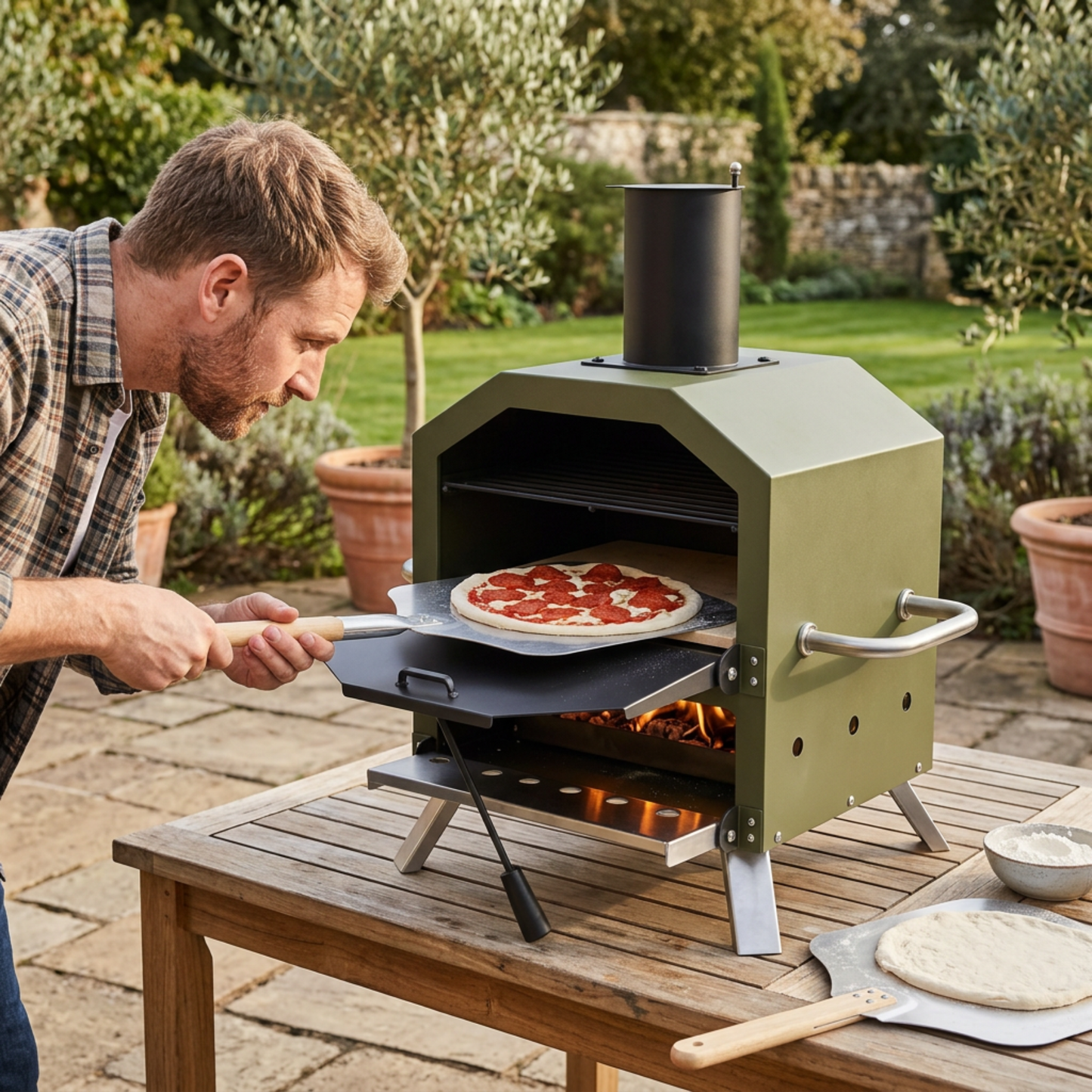 Wood Fired Pizza Oven with Dual-Level Cooking and Pizza Stone